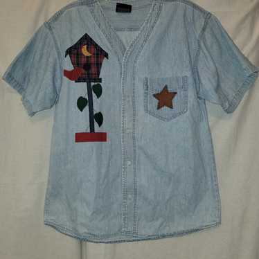 VTG Womens Garment Graphics Button Up Embroidered… - image 1