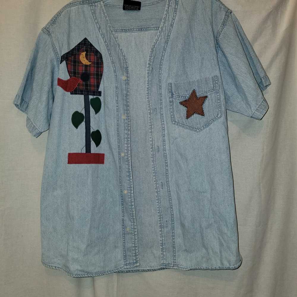 VTG Womens Garment Graphics Button Up Embroidered… - image 3