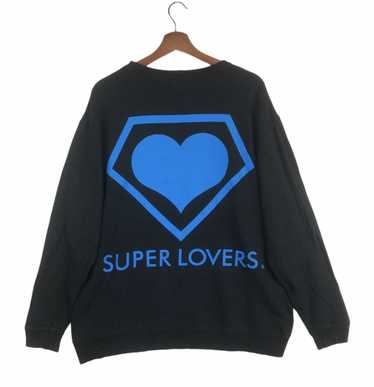 Vintage SUPER LOVERS Japanese Brand Blue Medium hotsell Jacket Harajaku Fashion Sweatshirt Pullover Love Logo Sweater Size M