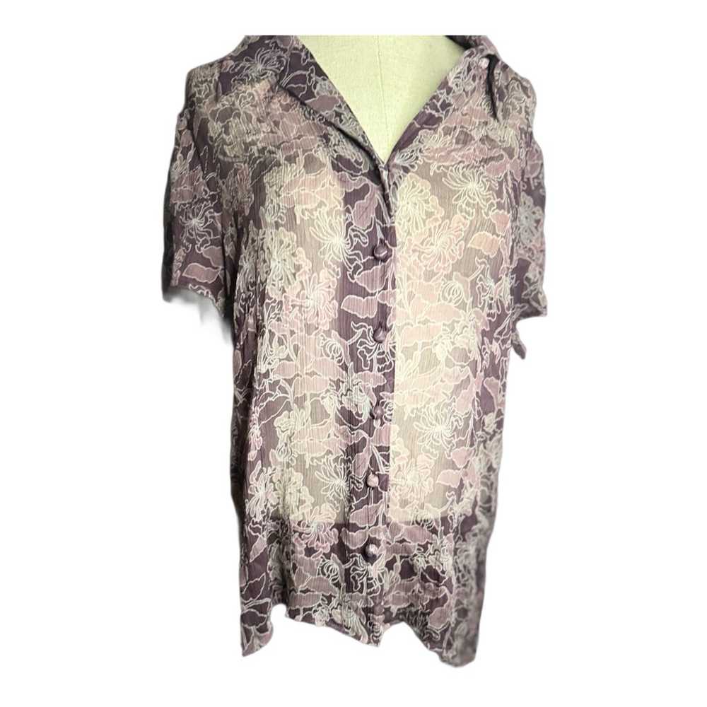 Charter Club Woman Top 16W Sheer Purple Floral Bu… - image 1