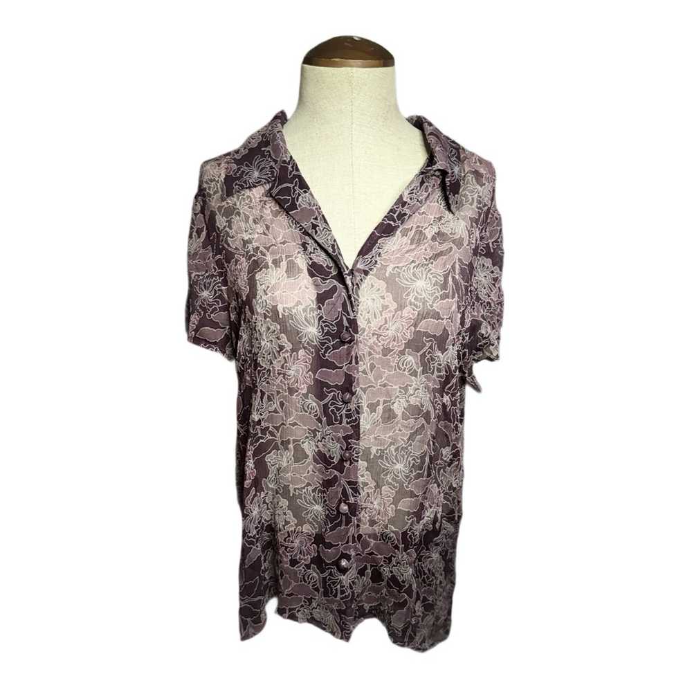 Charter Club Woman Top 16W Sheer Purple Floral Bu… - image 2