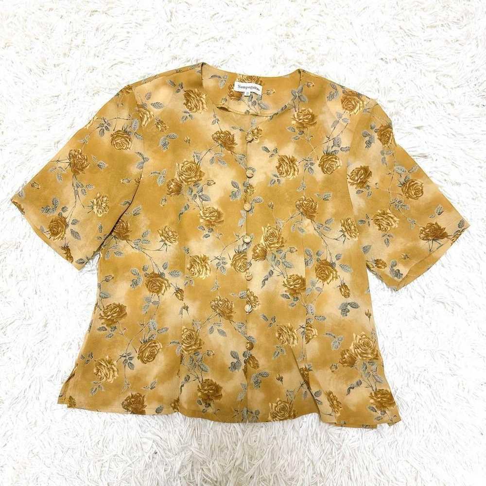 【Vintage】Flower Print Short-Sleeve Blouse Showa R… - image 3