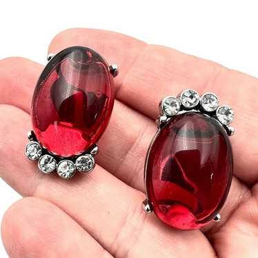 Catwalk Jon Womens Earrings Red Resin Silver Tone 