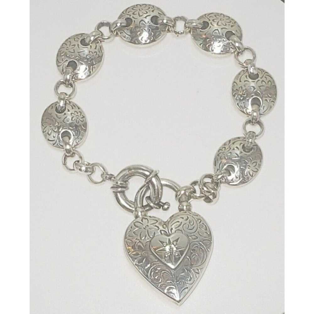 Heart charm Rhinestone Silver-Plated Stainless-St… - image 1