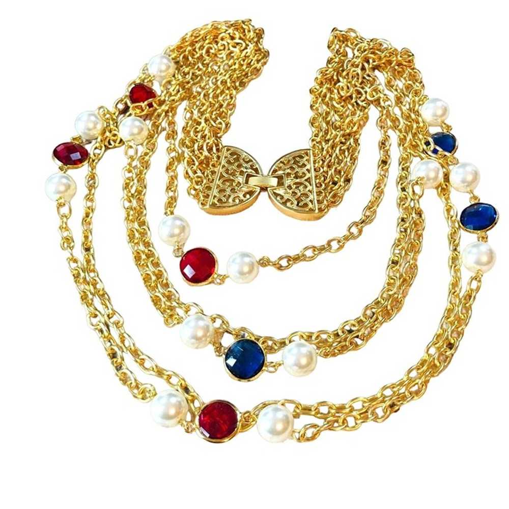 Catwalk Jon Jewel Tone Faux Pearl Gold Tone Multi… - image 1