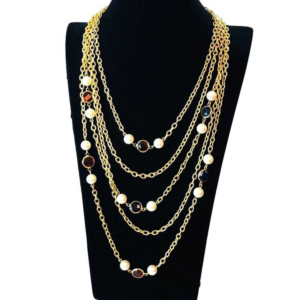 Catwalk Jon Jewel Tone Faux Pearl Gold Tone Multi… - image 2