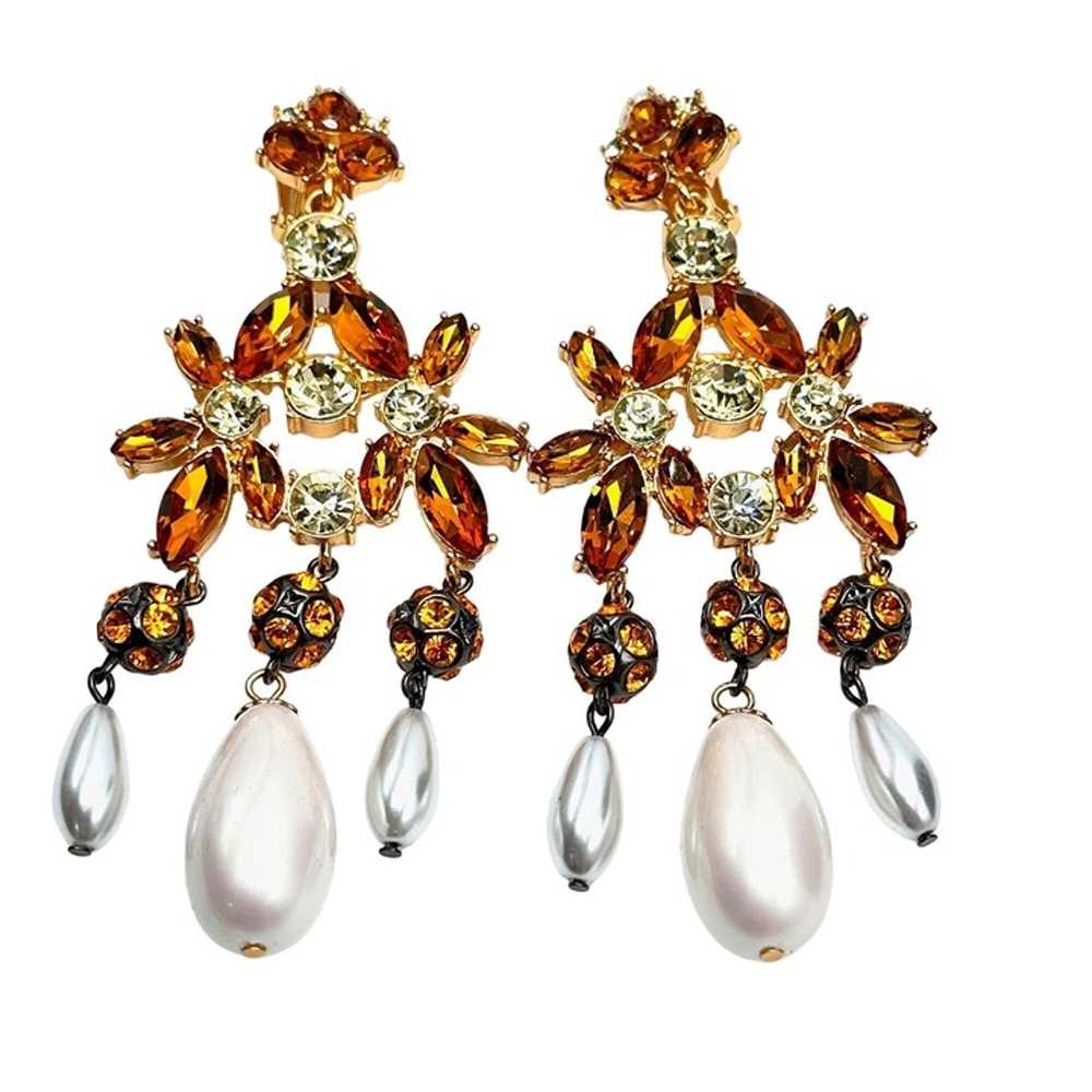 Catwalk Jon Womens Earrings Amber Glass Rhineston… - image 1