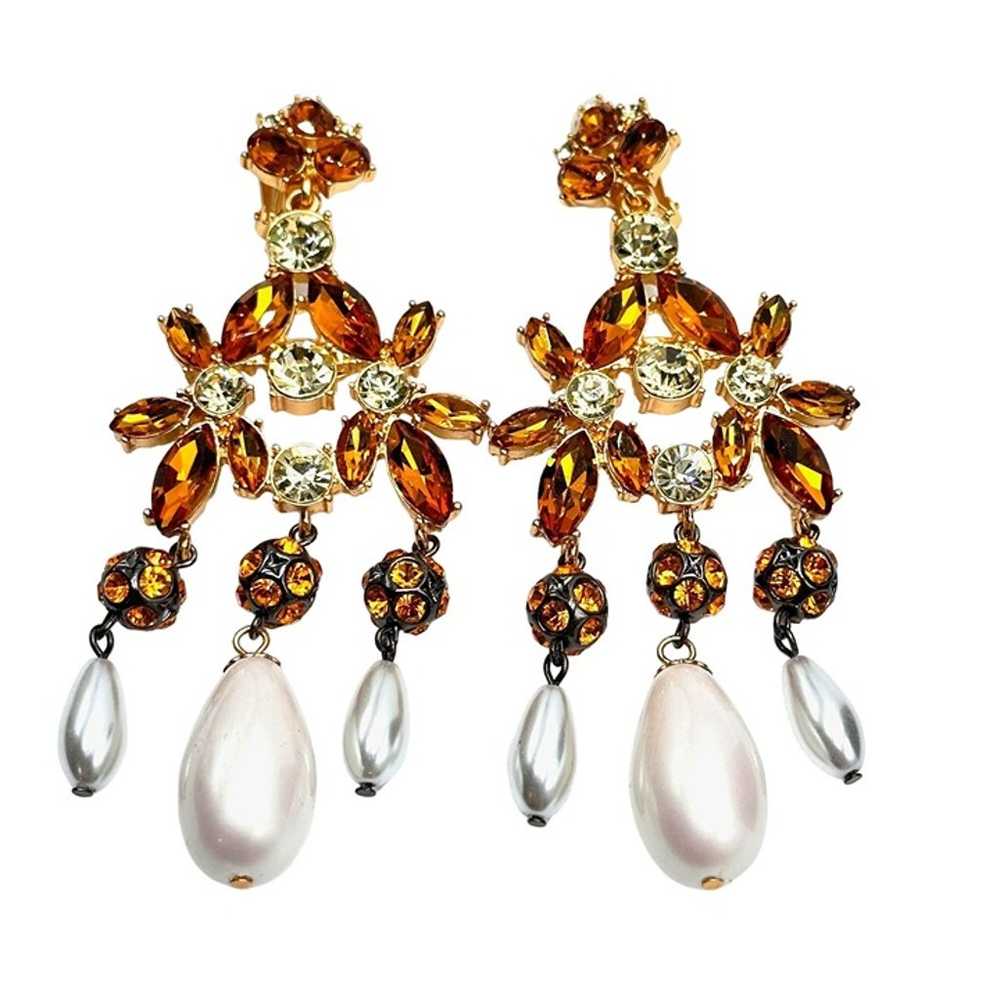 Catwalk Jon Womens Earrings Amber Glass Rhineston… - image 3