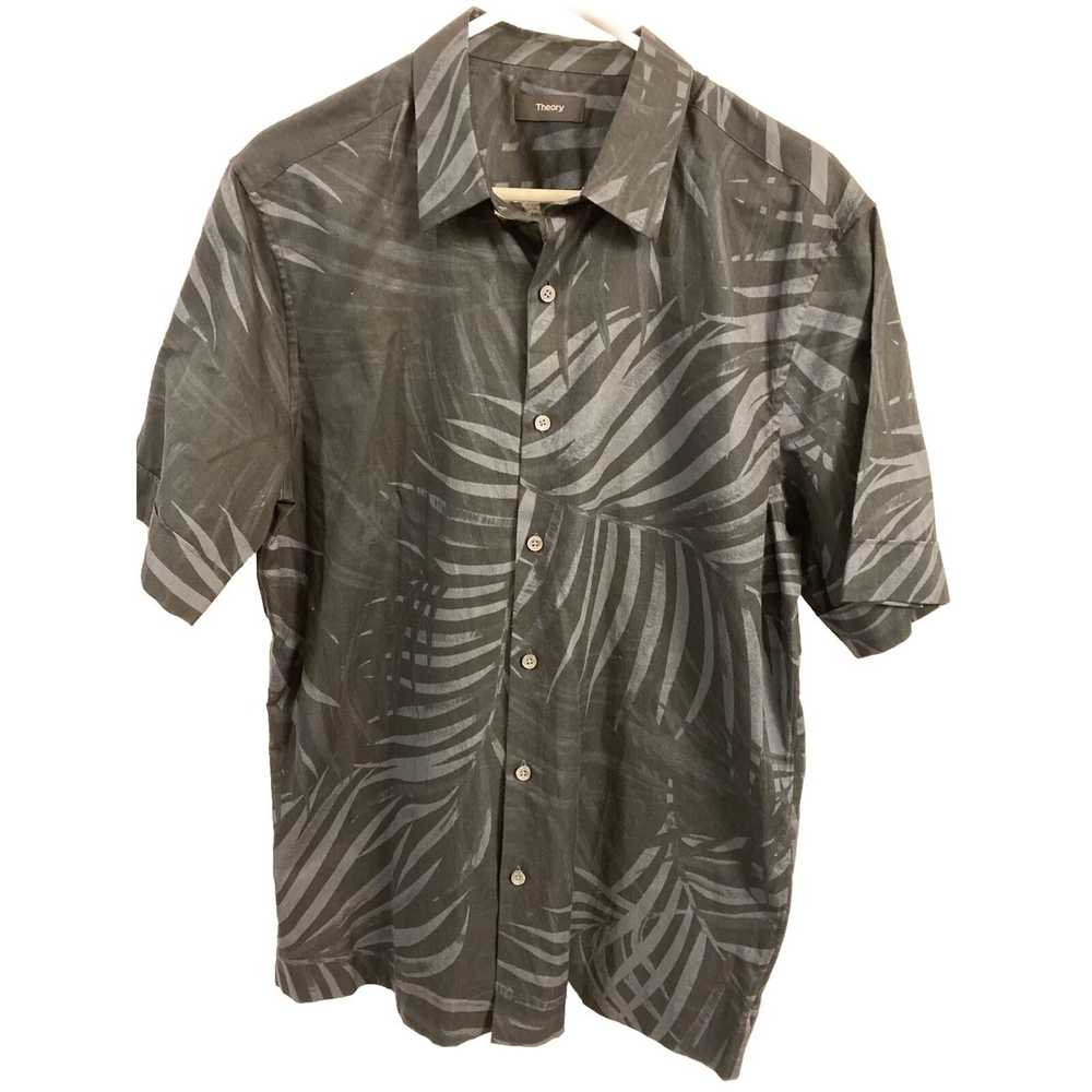 Theory Theory Shirt Mens Large Black Palm Fronds … - image 1