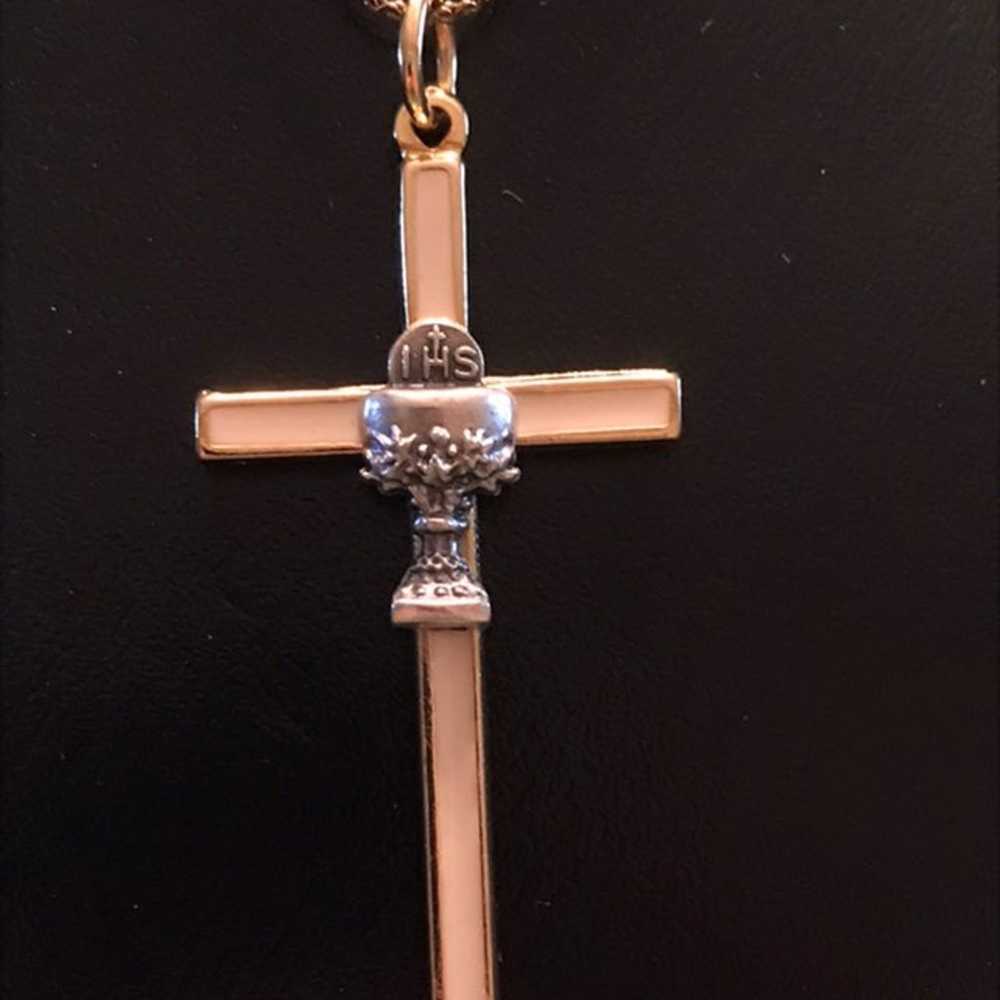 Goldtone IHS cross necklace vintage - image 2