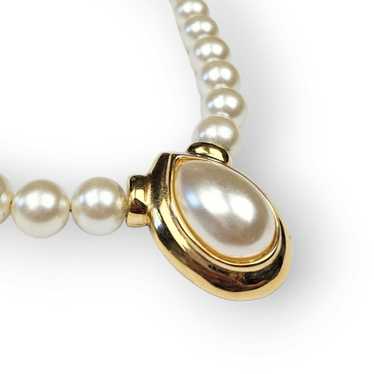 Vintage Napier Necklace Faux Pearl Teardrop Pendan