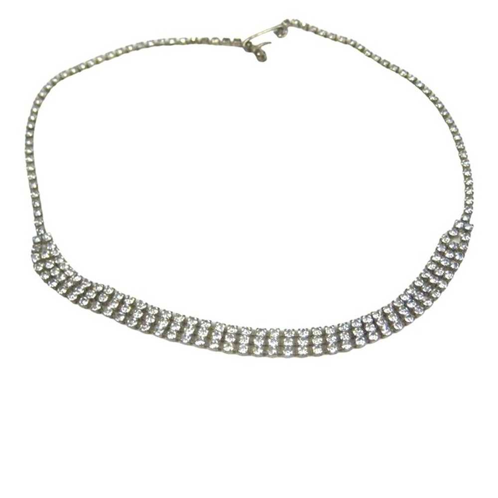 Vintage Rhinestone Choker Necklace Silvertone 195… - image 1