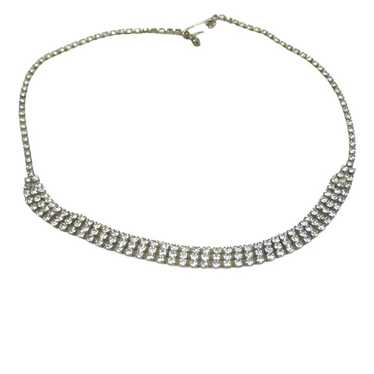 Vintage Rhinestone Choker Necklace Silvertone 195… - image 1