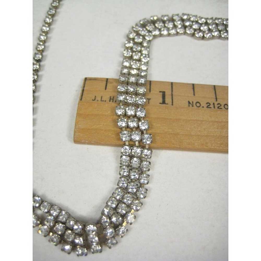 Vintage Rhinestone Choker Necklace Silvertone 195… - image 3