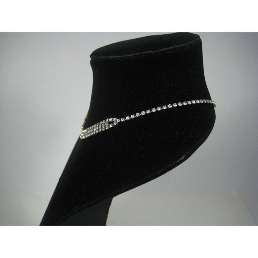 Vintage Rhinestone Choker Necklace Silvertone 195… - image 9