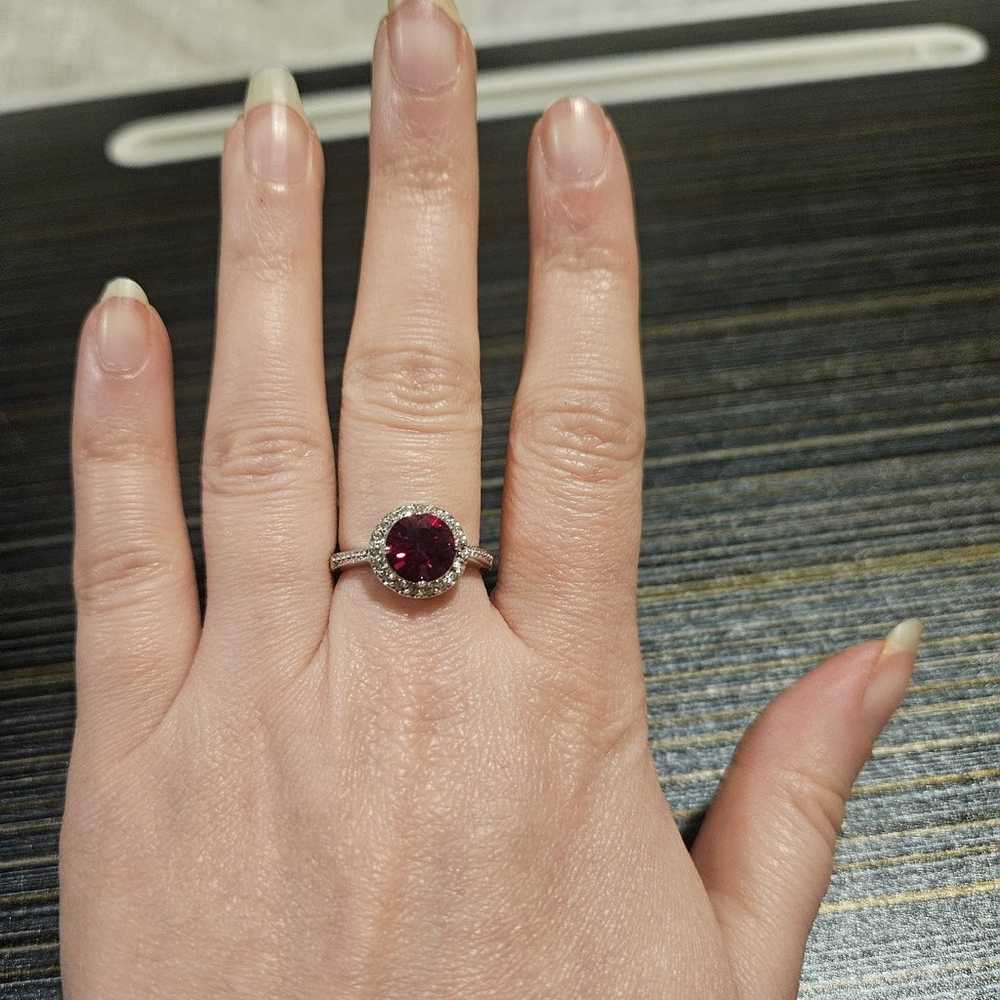 Silver Ring with Garnet Center Stone and Crystal … - image 2