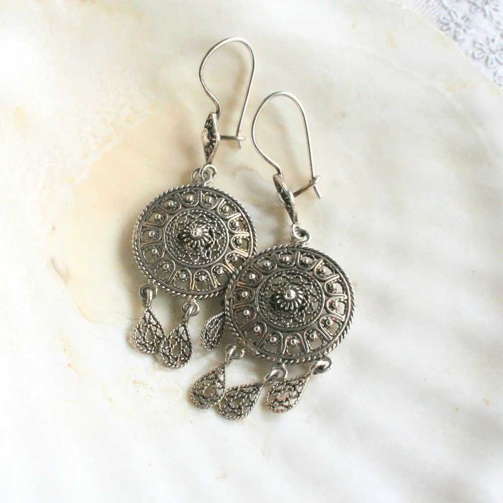 Boho filigree dangle earrings sterling silver 925… - image 2