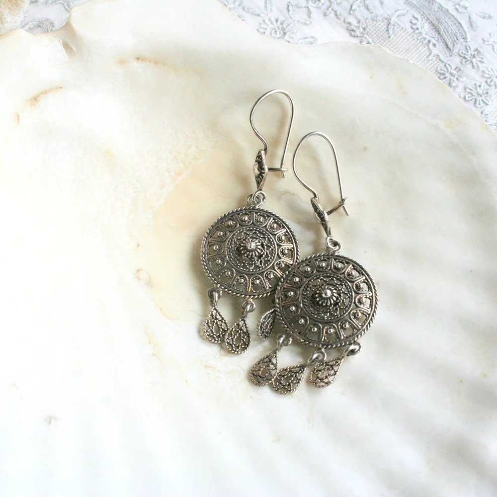 Boho filigree dangle earrings sterling silver 925… - image 3