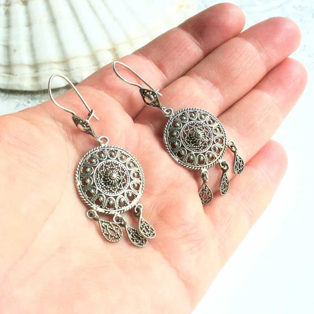 Boho filigree dangle earrings sterling silver 925… - image 4