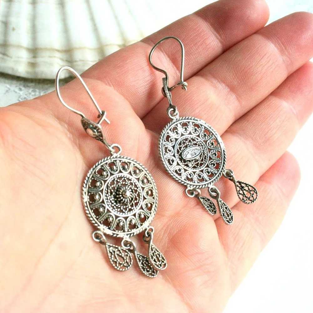 Boho filigree dangle earrings sterling silver 925… - image 5