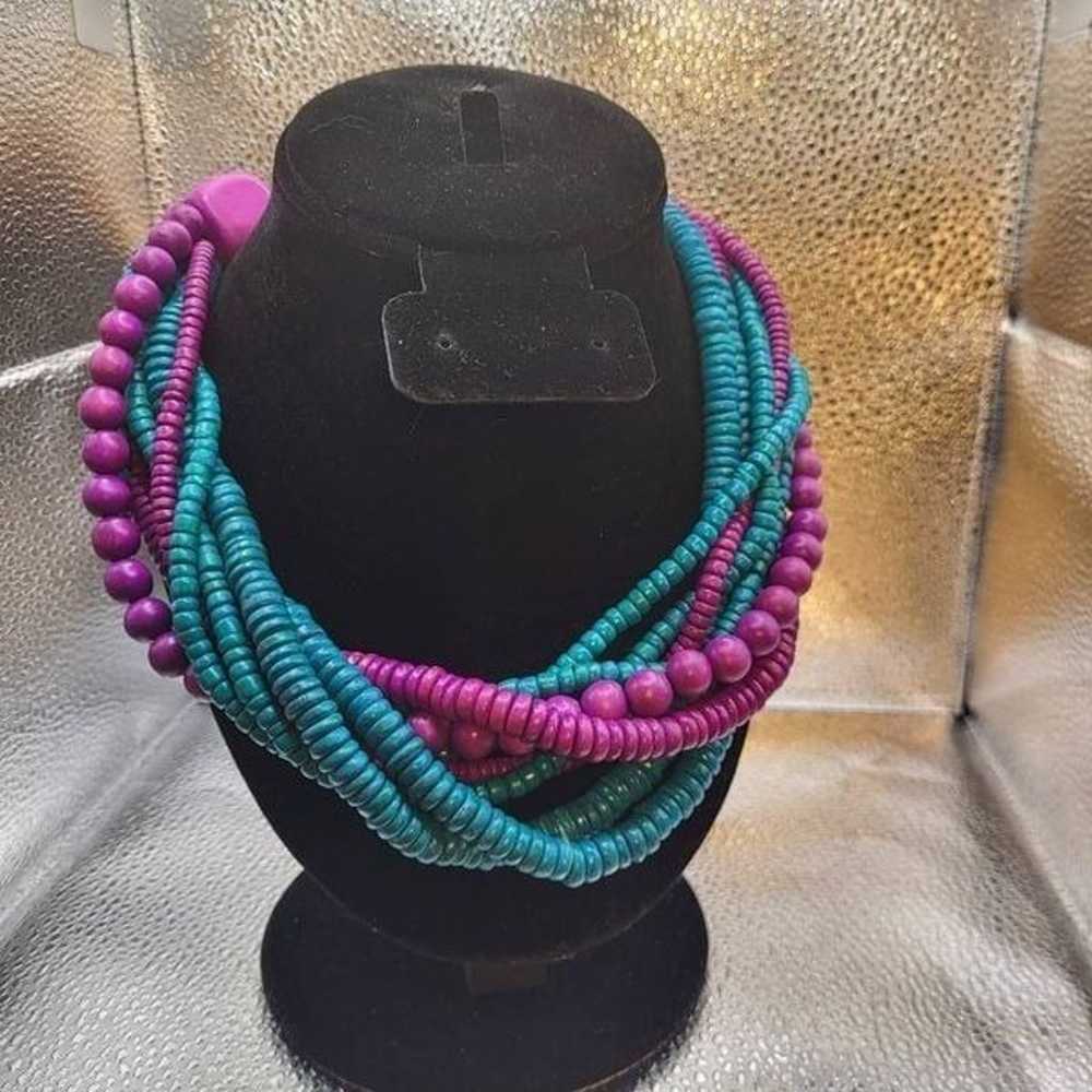 Vintage 90s Funky Chunky Dyed Wood Necklace - image 1