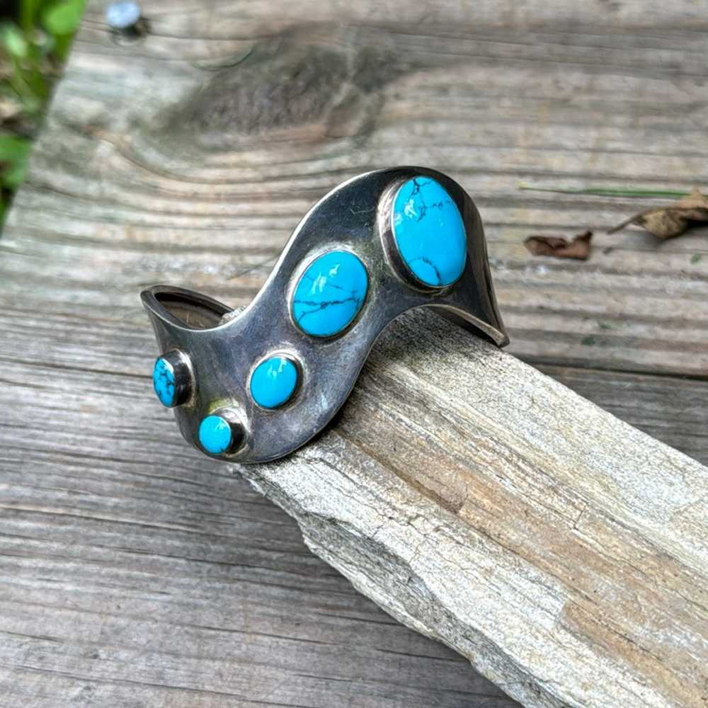 Modern Sterling Silver Cuff with Turquoise - image 1