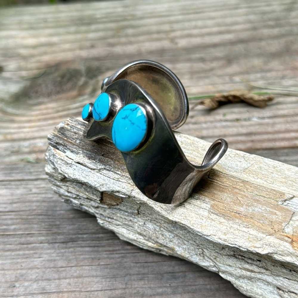 Modern Sterling Silver Cuff with Turquoise - image 2