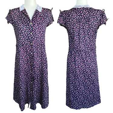 VTG 70S FLORAL DRESS W/ LACE COLLAR - image 1