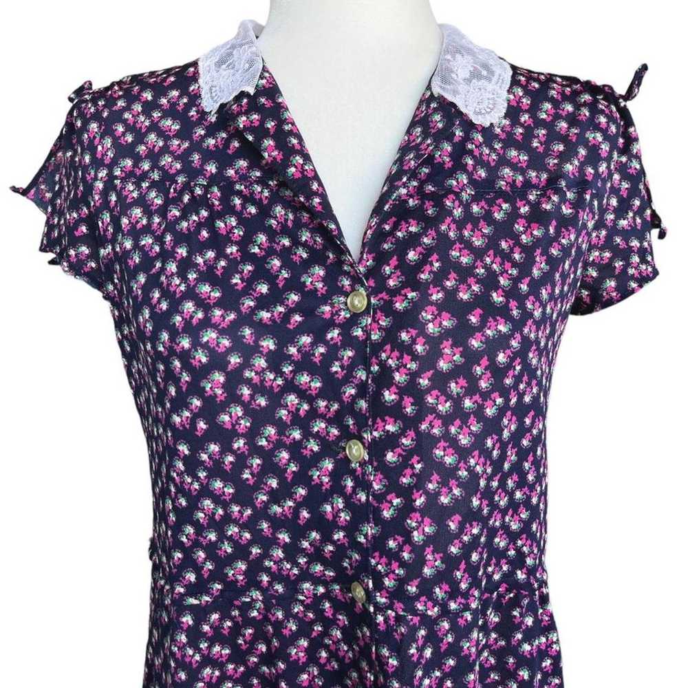 VTG 70S FLORAL DRESS W/ LACE COLLAR - image 2