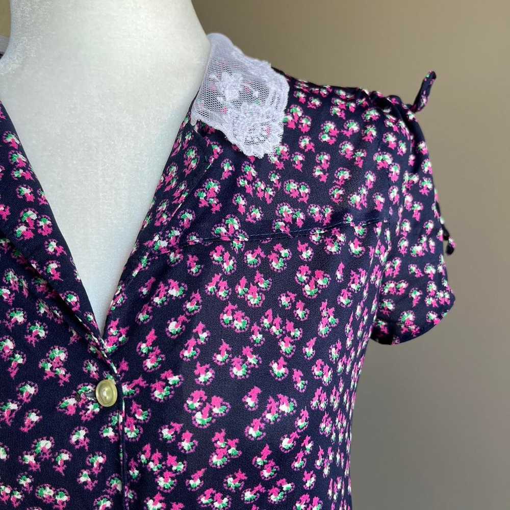 VTG 70S FLORAL DRESS W/ LACE COLLAR - image 4