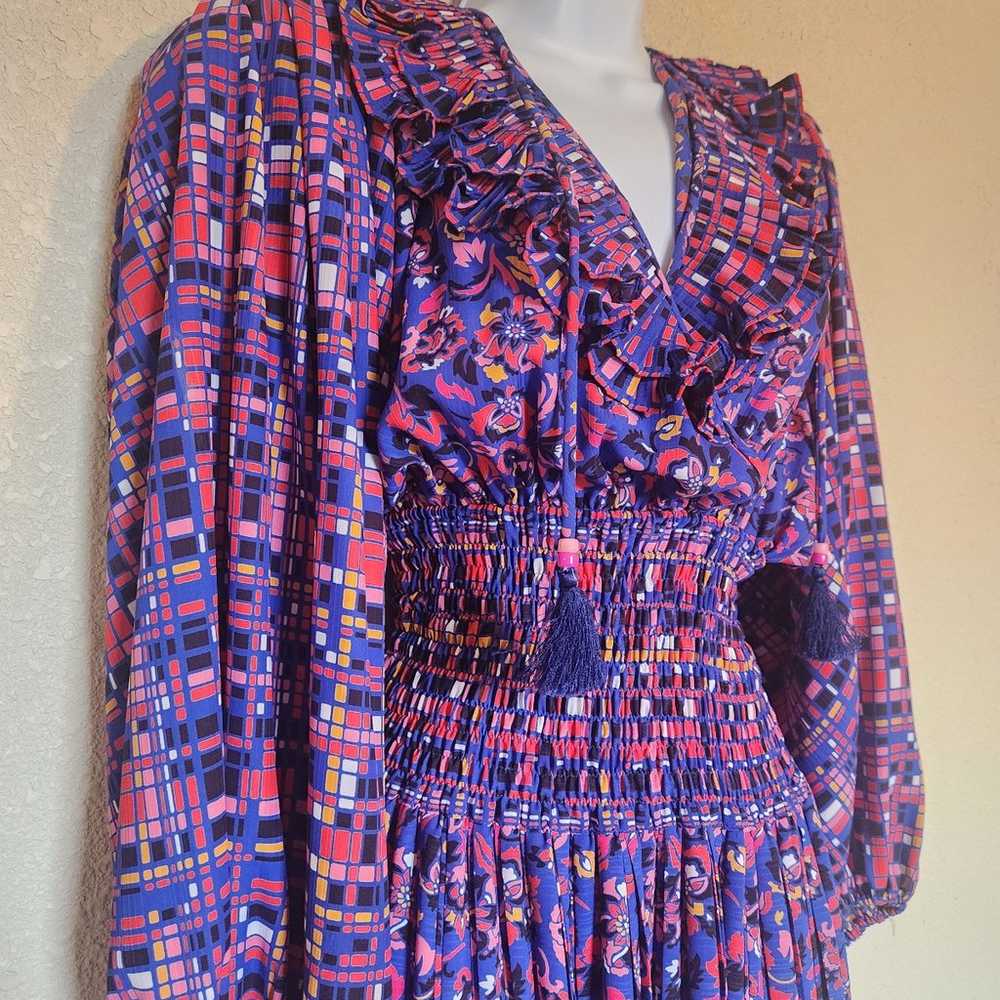 DIANE FREIS Georgette Midi Dress Sz M Pleated Ruf… - image 10