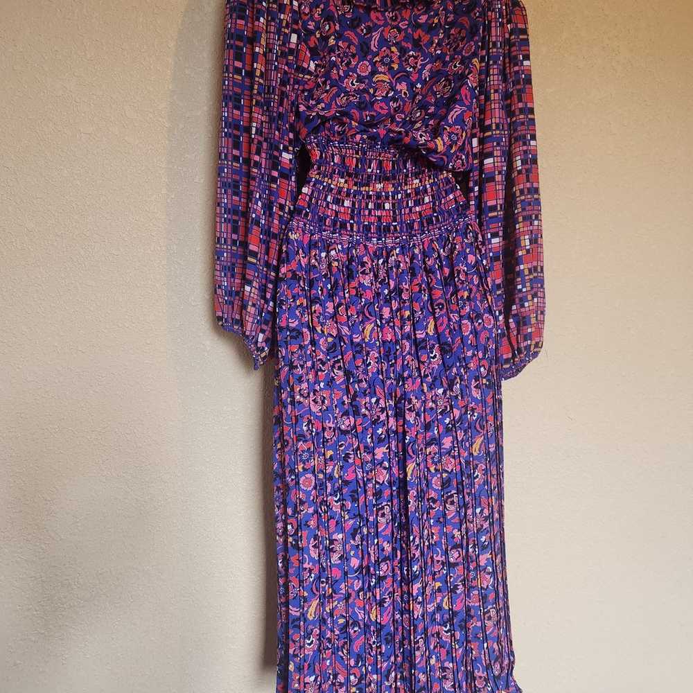 DIANE FREIS Georgette Midi Dress Sz M Pleated Ruf… - image 11