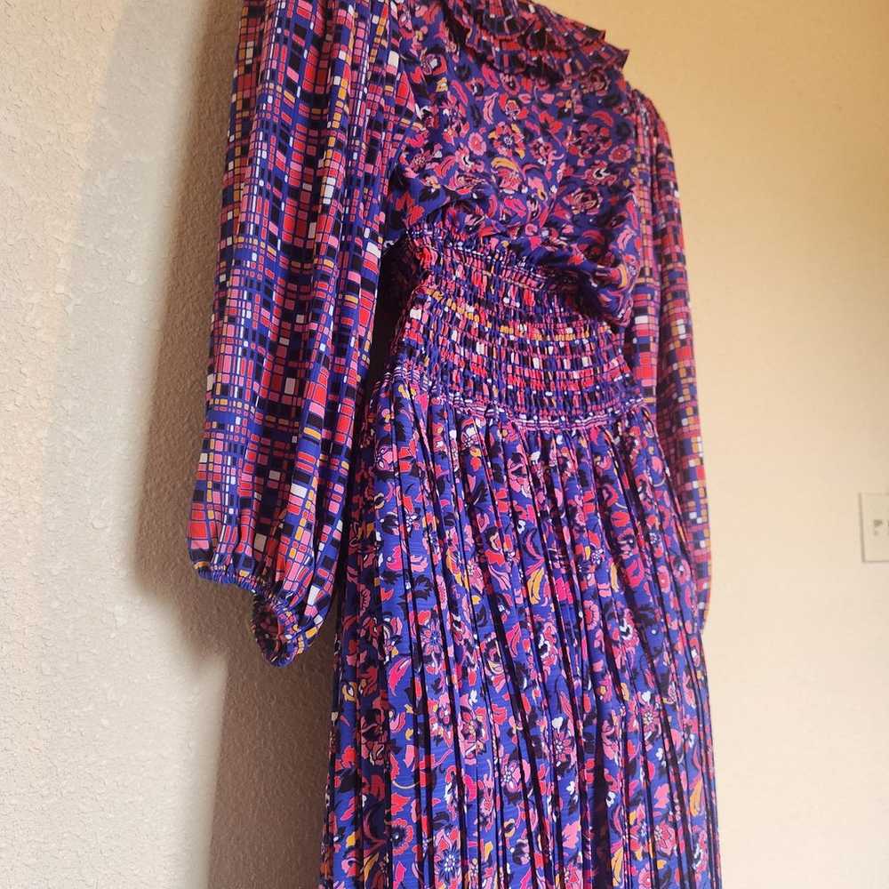 DIANE FREIS Georgette Midi Dress Sz M Pleated Ruf… - image 12