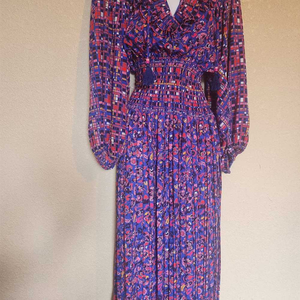 DIANE FREIS Georgette Midi Dress Sz M Pleated Ruf… - image 3