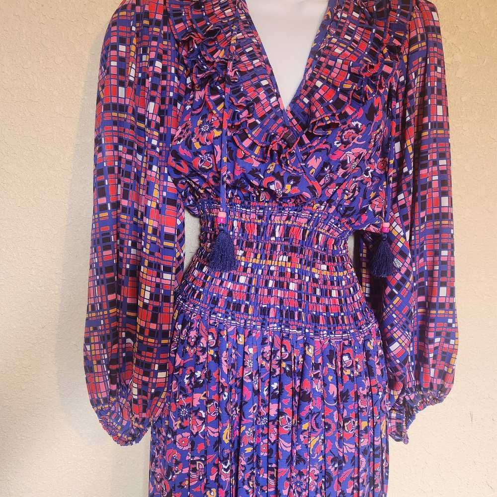 DIANE FREIS Georgette Midi Dress Sz M Pleated Ruf… - image 6