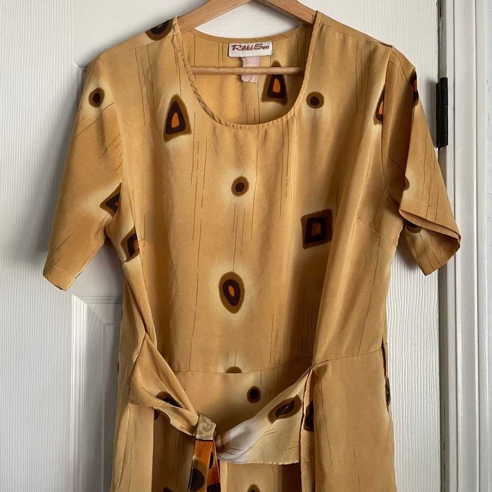 Rikki Sue VTG Yellow Orange Brown Faux Wrap Geome… - image 2