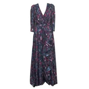 Badgley Mischka Pleated Floral Gown Size 2 Gray B… - image 1