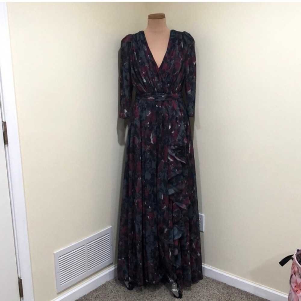 Badgley Mischka Pleated Floral Gown Size 2 Gray B… - image 2