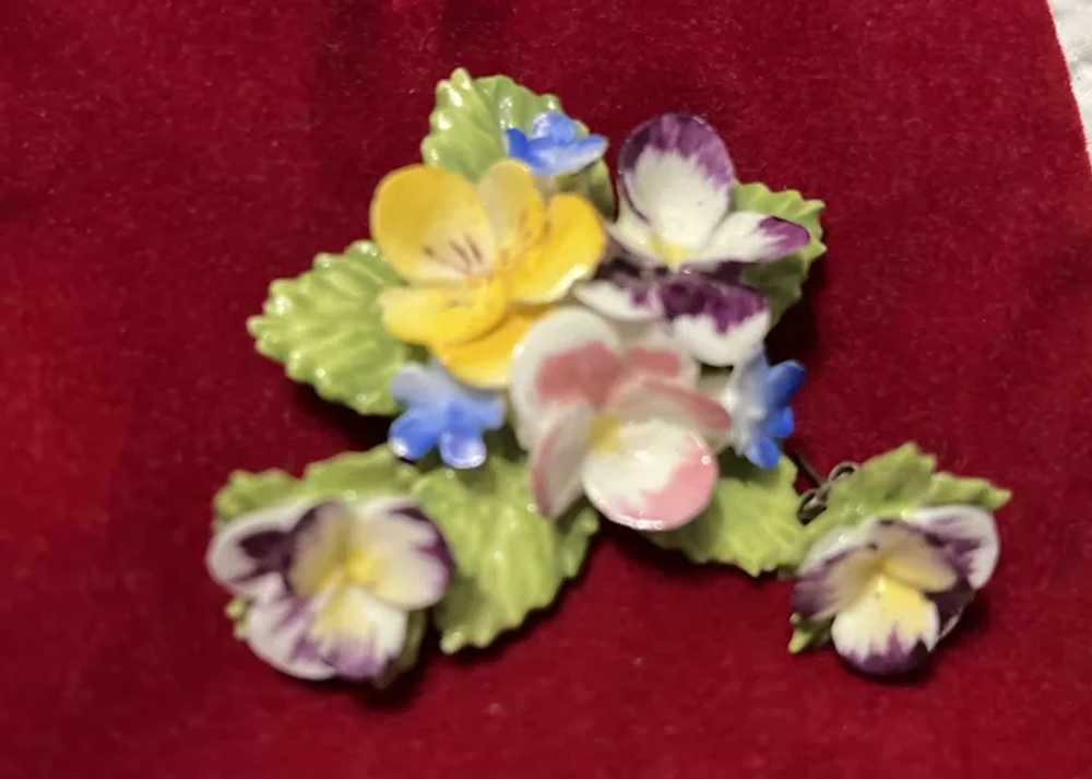 Vintage Bone China Brooch and Earrings - image 2