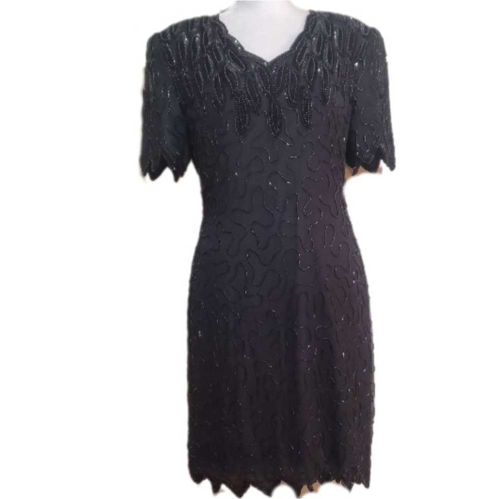 Laurence Kazer New York vtg  silk black beaded se… - image 2