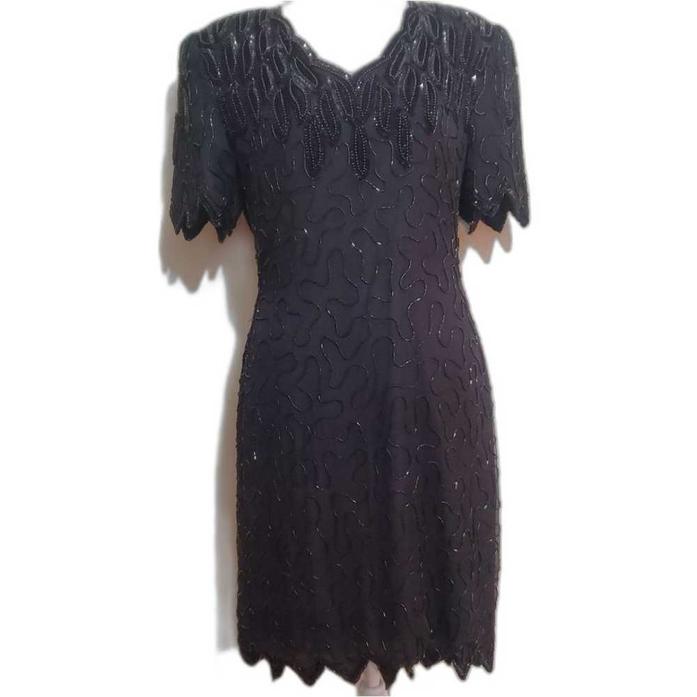 Laurence Kazer New York vtg  silk black beaded se… - image 3