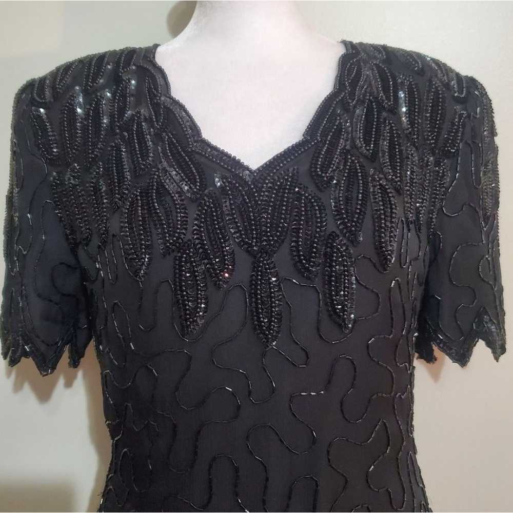 Laurence Kazer New York vtg  silk black beaded se… - image 6