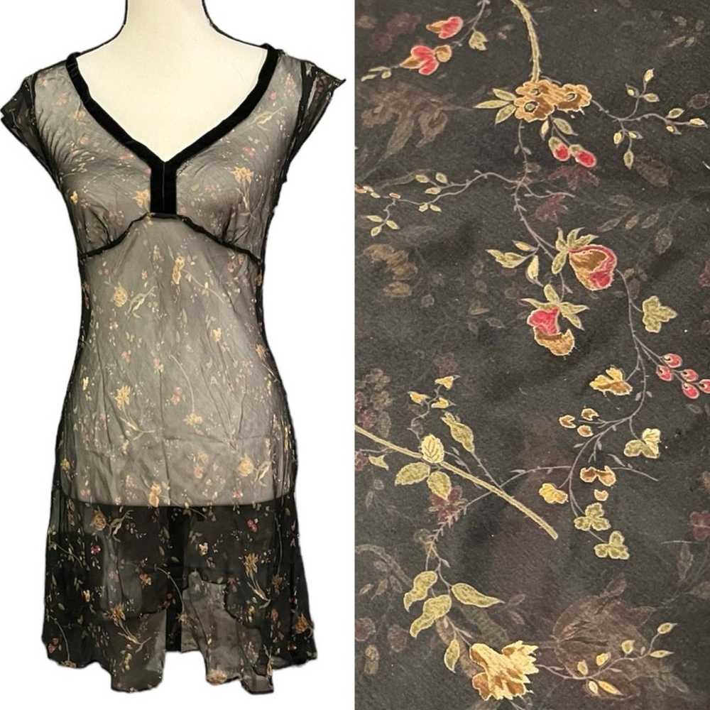 Vintage 90’s Betsey Johnson Sheer Floral Mesh Vel… - image 1