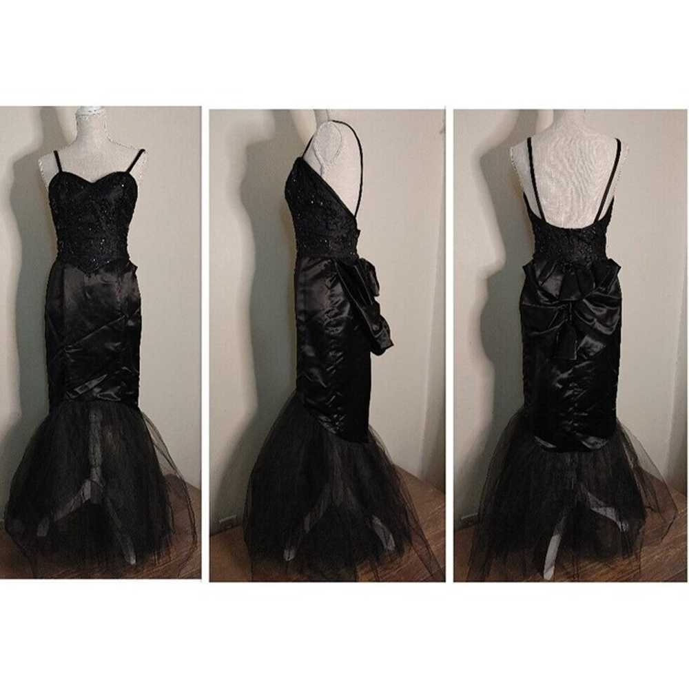 Vintage 80s Gunne Sax Black Formal Prom Dress Got… - image 1