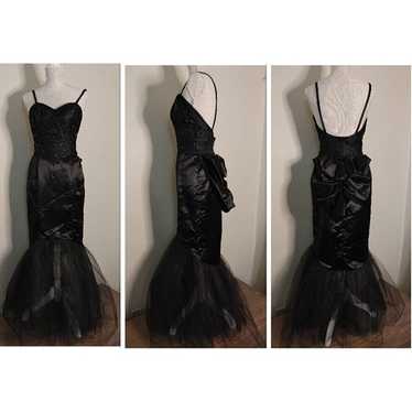 Vintage 80s Gunne Sax Black Formal Prom Dress Got… - image 1