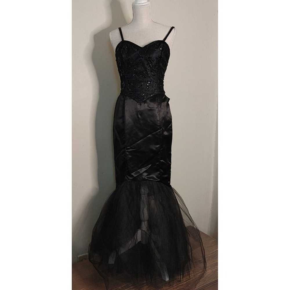 Vintage 80s Gunne Sax Black Formal Prom Dress Got… - image 2