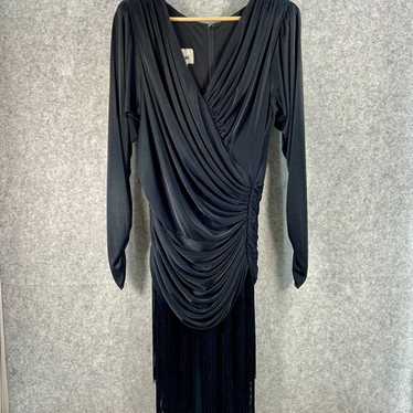 VTG Tadashi 80s Cocktail Dress Long Sleeve Fringe… - image 1