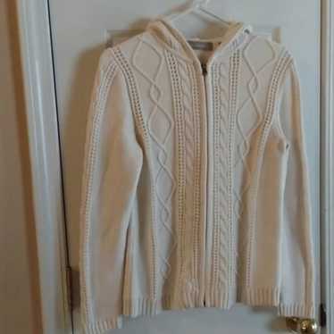 Liz Claiborne Cotton Cable Knit Zipped Hooded Swe… - image 1