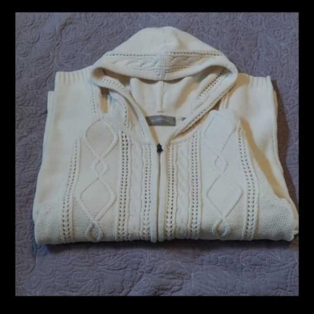 Liz Claiborne Cotton Cable Knit Zipped Hooded Swe… - image 4