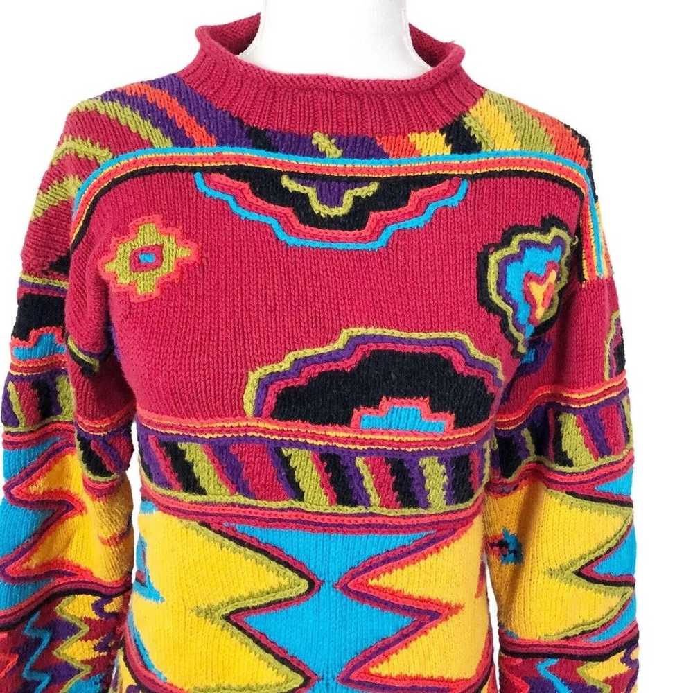 VTG 3D Bright Textured Sweater Zig Zag  Colorful … - image 1